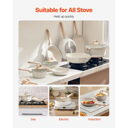 19-piece pots and pans Granite Nonstick Cookware Set White | EU