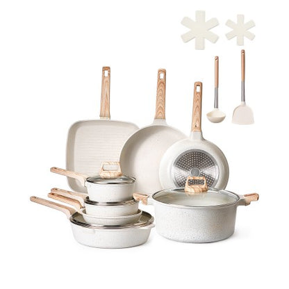 19-piece pots and pans Granite Nonstick Cookware Set White | EU