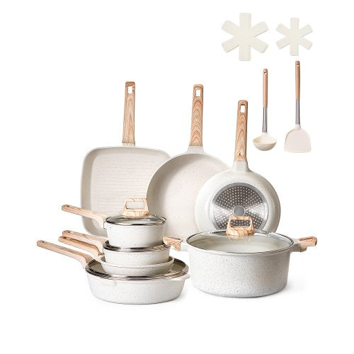 19-piece pots and pans Granite Nonstick Cookware Set White | EU