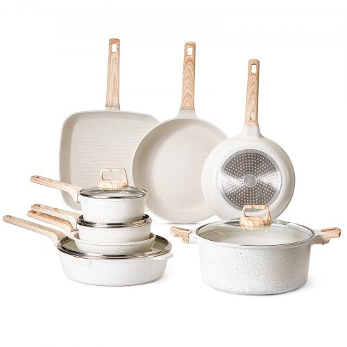 19-piece pots and pans Granite Nonstick Cookware Set White | EU