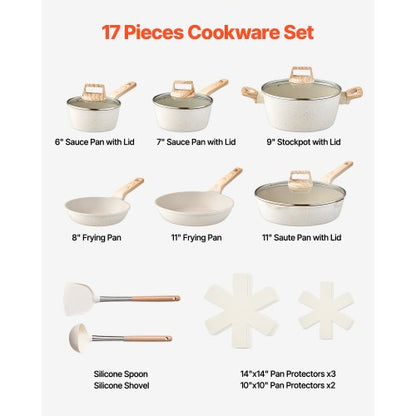 17-piece pots and pans Granite Nonstick Cookware Set White | EU