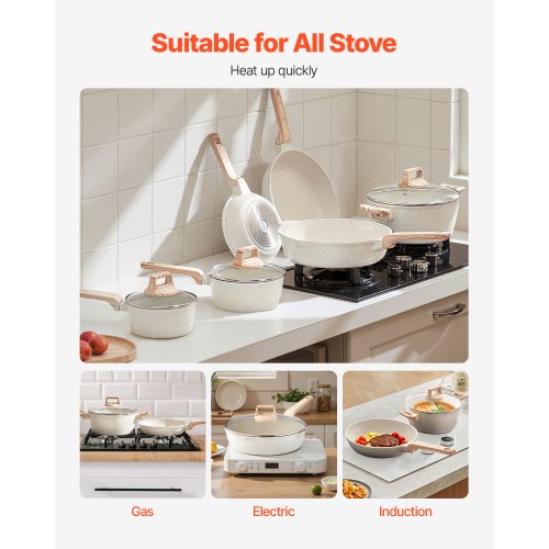 17-piece pots and pans Granite Nonstick Cookware Set White | EU
