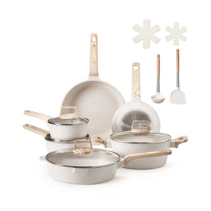 17-piece pots and pans Granite Nonstick Cookware Set White | EU