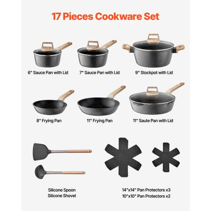 17-piece pots and pans Granite Nonstick Cookware Set Black | EU