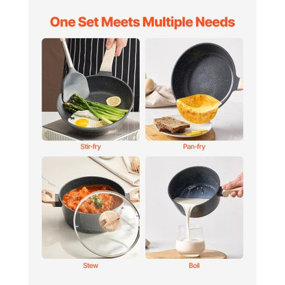 17-piece pots and pans Granite Nonstick Cookware Set Black | EU