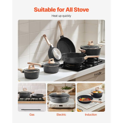 17-piece pots and pans Granite Nonstick Cookware Set Black | EU