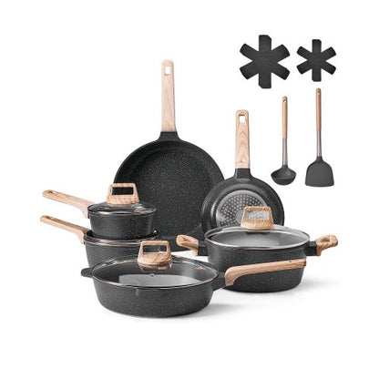 17-piece pots and pans Granite Nonstick Cookware Set Black | EU