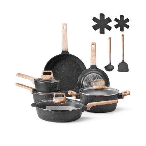 17-piece pots and pans Granite Nonstick Cookware Set Black | EU