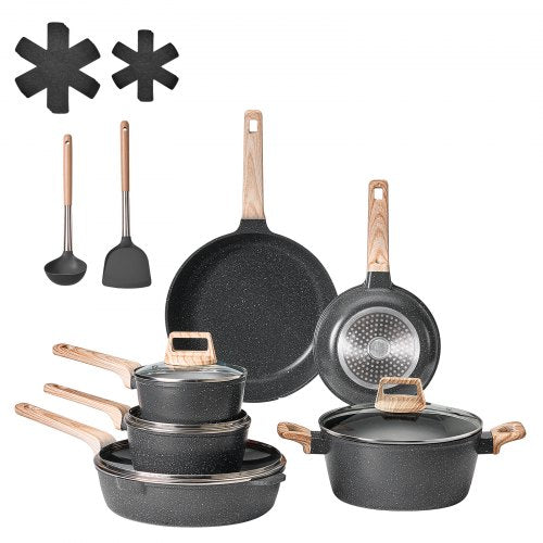 17-piece pots and pans Granite Nonstick Cookware Set Black | EU