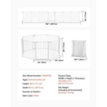 Babygrind 45 cm extra bred 61 cm hög 8-panels vikbar hundgrind vit |  EU