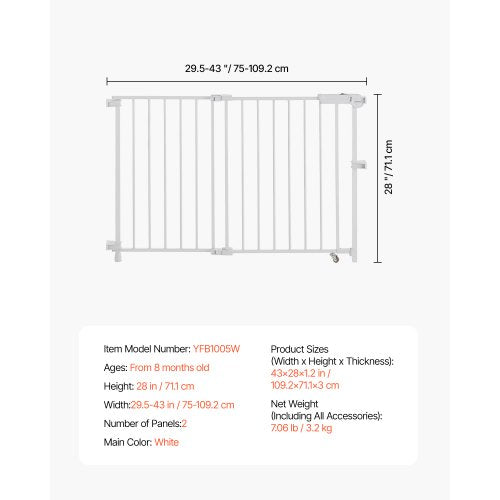 Babygrind 69-102 cm justerbar bredd 68 cm hög hundgrind vit |  EU