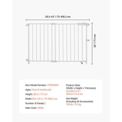 Babygrind 69-102 cm justerbar bredd 68 cm hög hundgrind vit |  EU