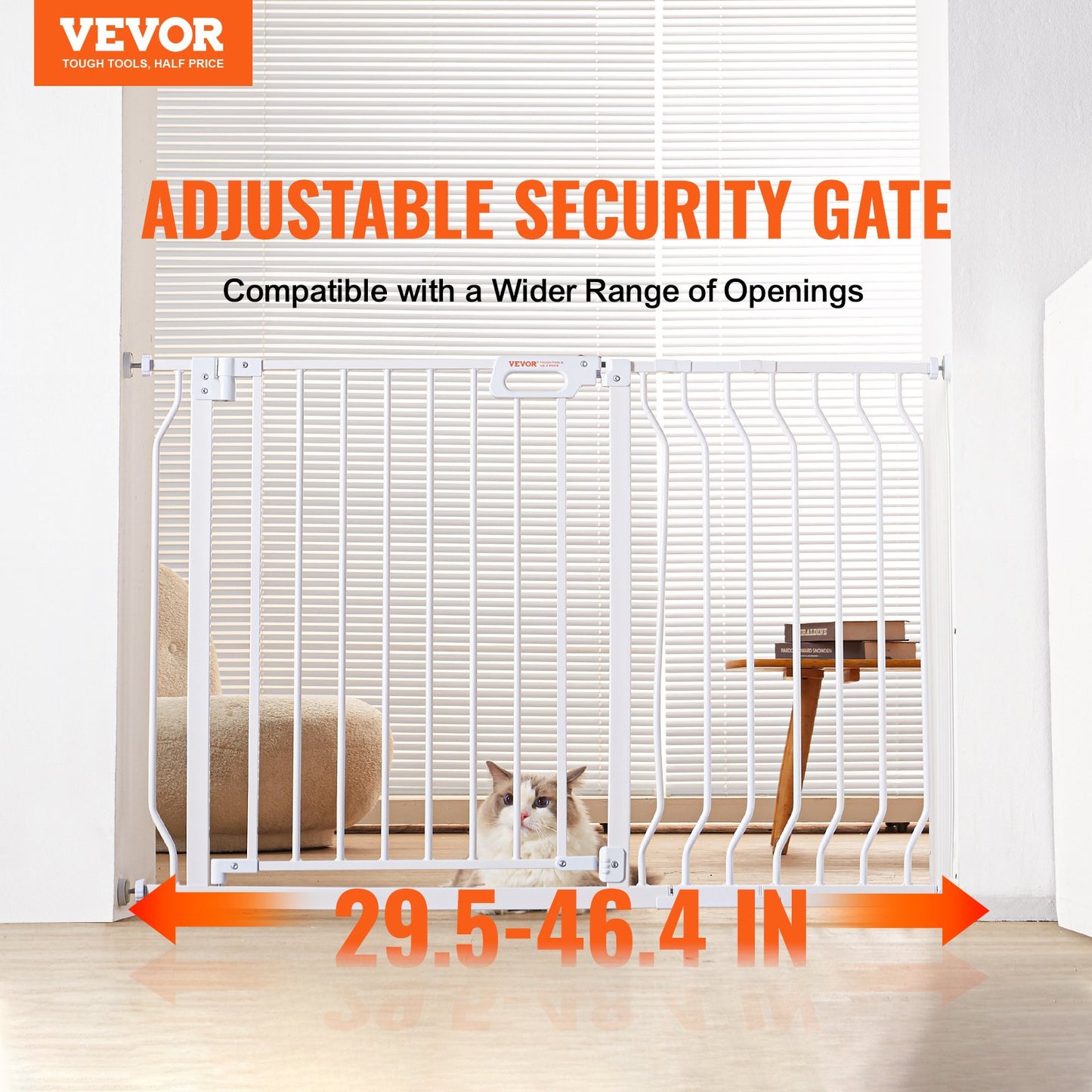 Baby Gate, 29.5"-48.4" Extra Wide, 30" High, Dog Gate for Stairs Doorways and Houses, Easy Step Walk Thru Auto Close Baby Gate Pet Security Gate with Pressure Mounting Kit and Wall Mounting Kit, White