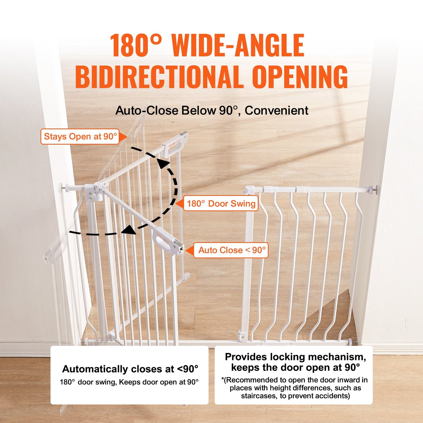 Baby Gate, 29.5"-48.4" Extra Wide, 30" High, Dog Gate for Stairs Doorways and Houses, Easy Step Walk Thru Auto Close Baby Gate Pet Security Gate with Pressure Mounting Kit and Wall Mounting Kit, White