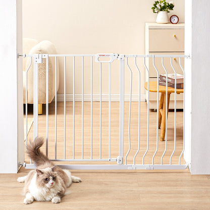Baby Gate, 29.5"-48.4" Extra Wide, 30" High, Dog Gate for Stairs Doorways and Houses, Easy Step Walk Thru Auto Close Baby Gate Pet Security Gate with Pressure Mounting Kit and Wall Mounting Kit, White