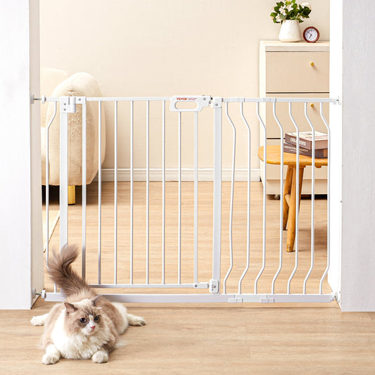 Baby Gate, 29.5"-48.4" Extra Wide, 30" High, Dog Gate for Stairs Doorways and Houses, Easy Step Walk Thru Auto Close Baby Gate Pet Security Gate with Pressure Mounting Kit and Wall Mounting Kit, White
