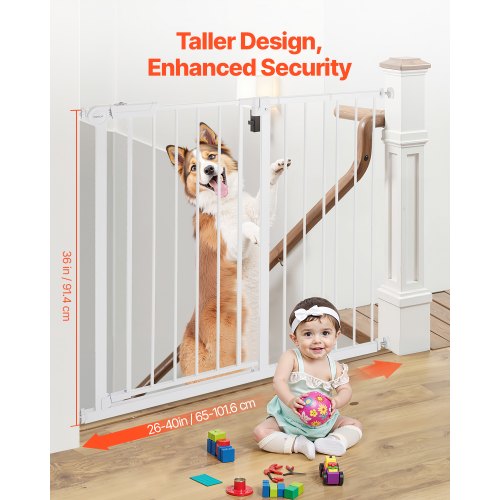 Baby gate 66-102 cm adjustable width 91 cm high dog gate white | EU