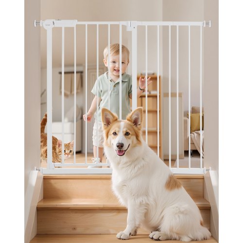 Baby gate 66-102 cm adjustable width 91 cm high dog gate white | EU