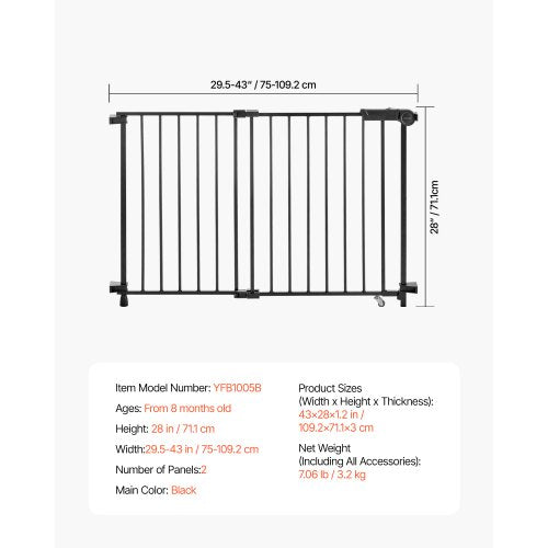 Baby gate 69-102 cm adjustable width 68 cm high dog gate black | EU
