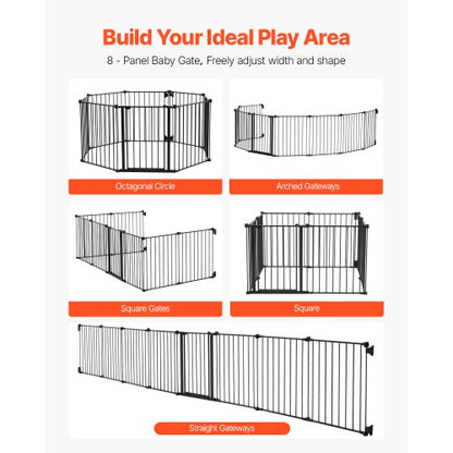 Babygrind 192 tum extra bred 28 tum hög 8-panels vikbar hundgrind svart |  EU