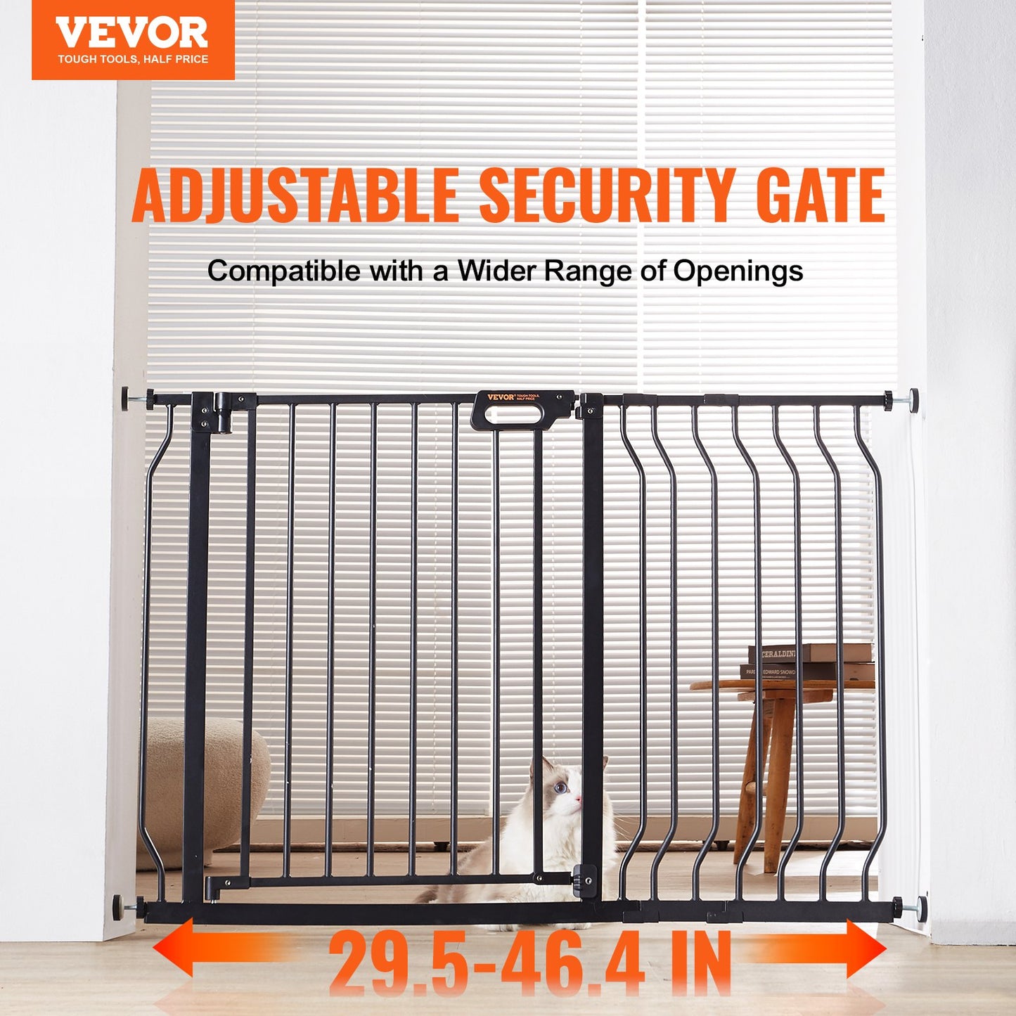 Baby Gate, 29,5"-48,4" extra bred, 30" hög, hundgrind för trappor dörröppningar och hus, Easy Step Walk Thru Auto Close Barnport Pet Security Gate med tryckmonteringssats och väggmonteringssats, svart