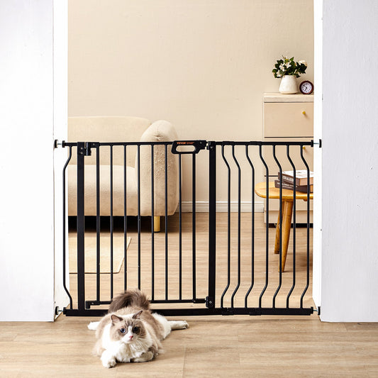 Baby Gate, 29,5"-48,4" extra bred, 30" hög, hundgrind för trappor dörröppningar och hus, Easy Step Walk Thru Auto Close Barnport Pet Security Gate med tryckmonteringssats och väggmonteringssats, svart