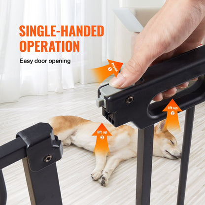 Baby Gate, 29,5"-53" extra bred, 30" hög, hundgrind för trappor dörröppningar och hus, Easy Step Walk Thru Auto Close Barnport Pet Security Gate med tryckmonteringssats och väggmonteringssats, svart