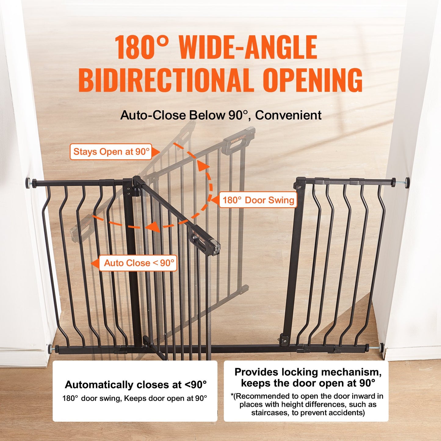 Baby Gate, 29,5"-53" extra bred, 30" hög, hundgrind för trappor dörröppningar och hus, Easy Step Walk Thru Auto Close Barnport Pet Security Gate med tryckmonteringssats och väggmonteringssats, svart