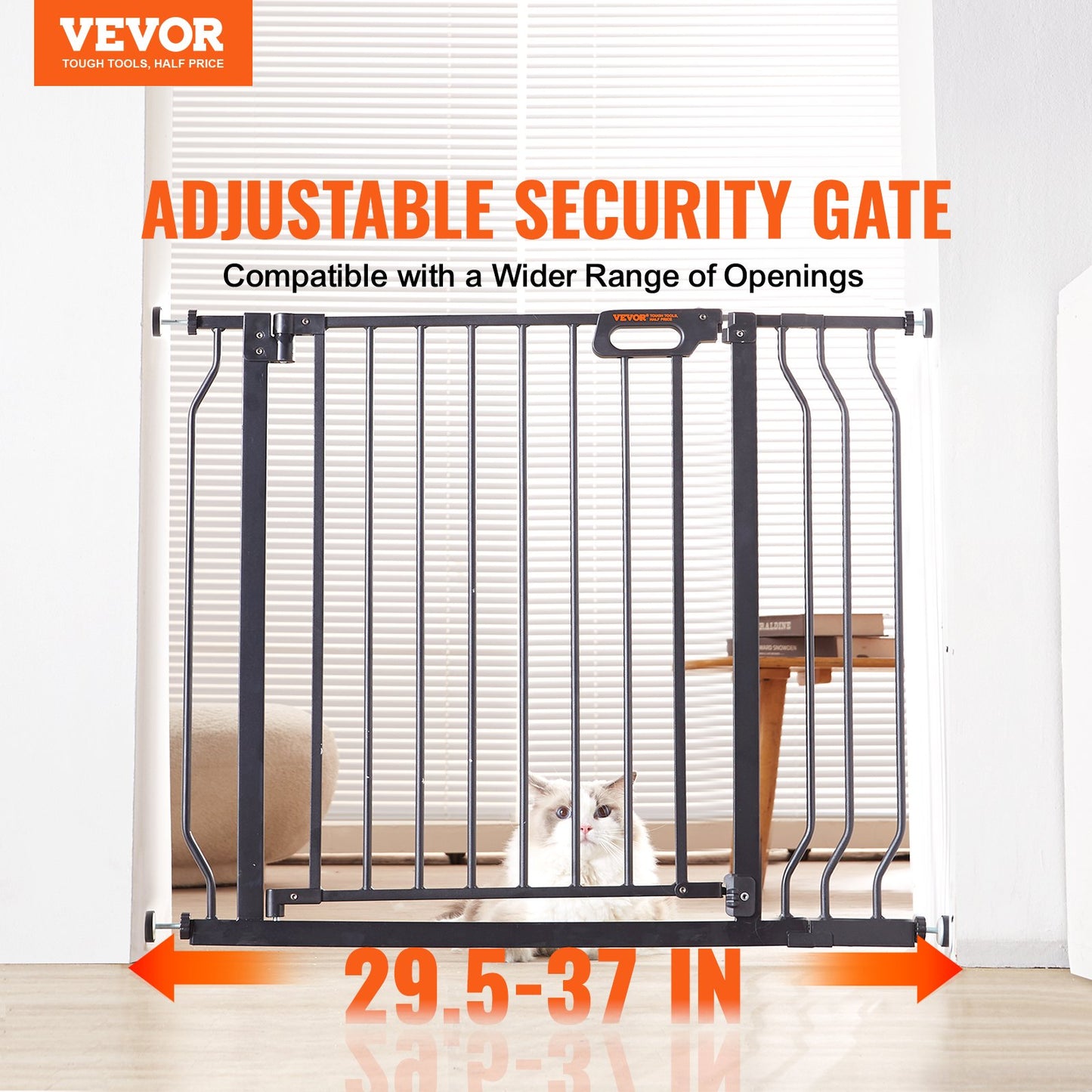 Baby Gate, 29.5"-39" Extra Wide, 30" High, Dog Gate for Stairs Doorways and Houses, Easy Step Walk Thru Auto Close Baby Gate Pet Security Gate with Pressure Mounting Kit and Wall Mounting Kit, Black