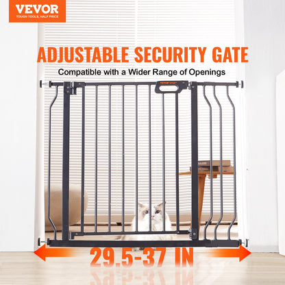 Baby Gate, 29.5"-39" Extra Wide, 30" High, Dog Gate for Stairs Doorways and Houses, Easy Step Walk Thru Auto Close Baby Gate Pet Security Gate with Pressure Mounting Kit and Wall Mounting Kit, Black