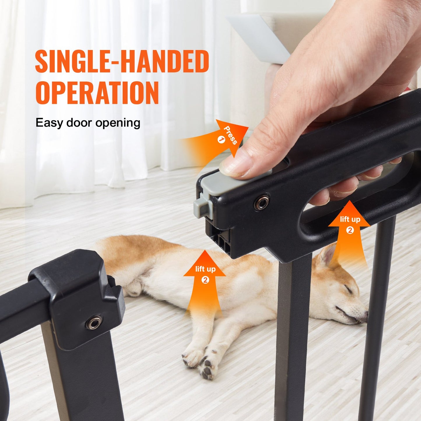 Baby Gate, 29.5"-39" Extra Wide, 30" High, Dog Gate for Stairs Doorways and Houses, Easy Step Walk Thru Auto Close Baby Gate Pet Security Gate with Pressure Mounting Kit and Wall Mounting Kit, Black