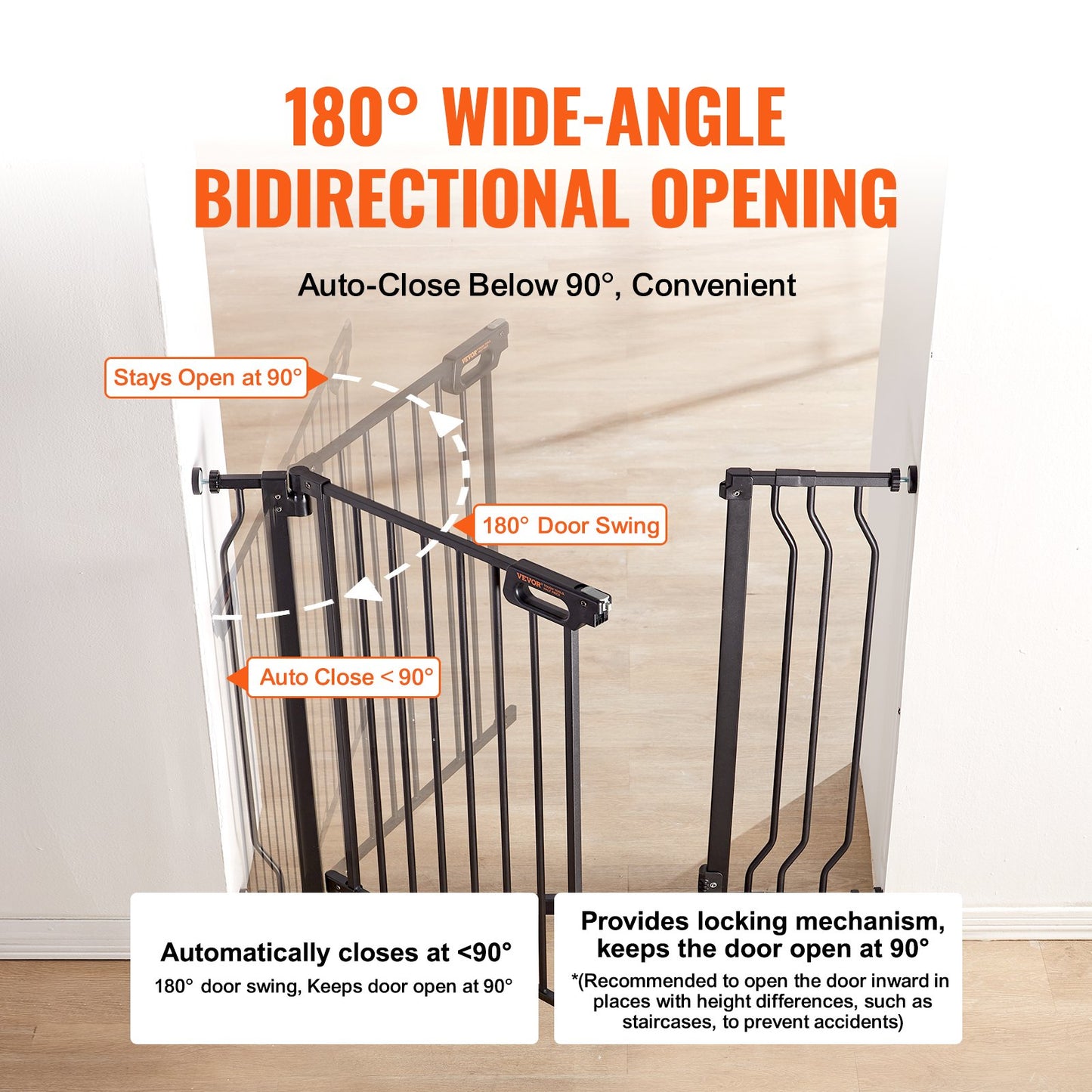 Baby Gate, 29.5"-39" Extra Wide, 30" High, Dog Gate for Stairs Doorways and Houses, Easy Step Walk Thru Auto Close Baby Gate Pet Security Gate with Pressure Mounting Kit and Wall Mounting Kit, Black