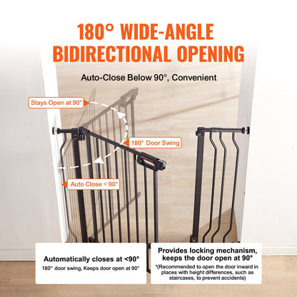Baby Gate, 29.5"-39" Extra Wide, 30" High, Dog Gate for Stairs Doorways and Houses, Easy Step Walk Thru Auto Close Baby Gate Pet Security Gate with Pressure Mounting Kit and Wall Mounting Kit, Black