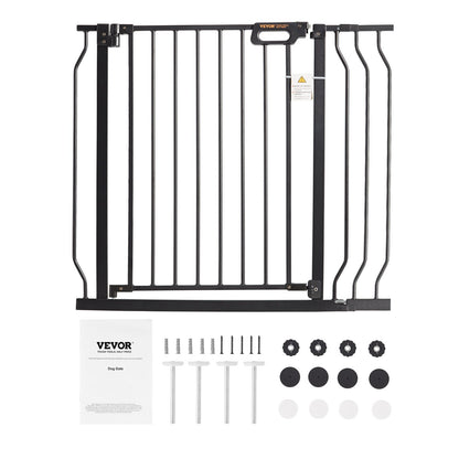 Baby Gate, 29.5"-39" Extra Wide, 30" High, Dog Gate for Stairs Doorways and Houses, Easy Step Walk Thru Auto Close Baby Gate Pet Security Gate with Pressure Mounting Kit and Wall Mounting Kit, Black