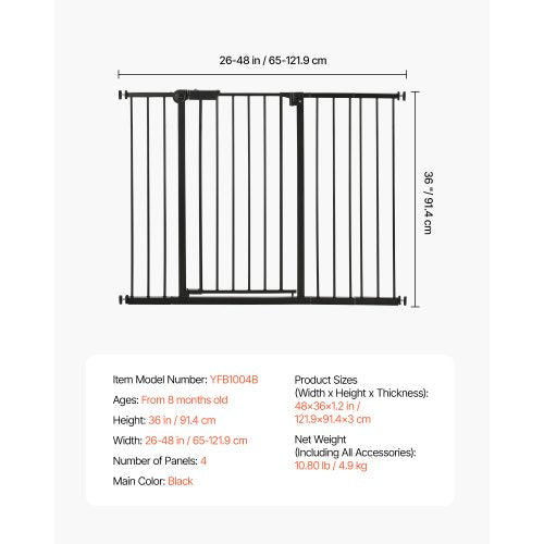 Babygrind 66-122 cm justerbar bredd 91 cm hög hundgrind svart |  EU