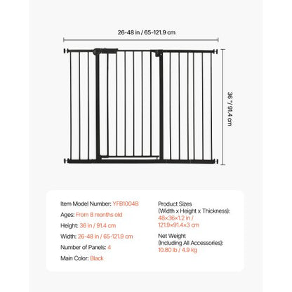 Babygrind 66-122 cm justerbar bredd 91 cm hög hundgrind svart |  EU