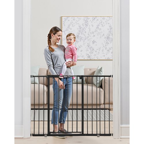 Babygrind 66-122 cm justerbar bredd 91 cm hög hundgrind svart |  EU