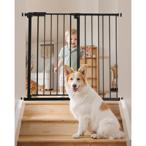 Babygrind 66-102 cm justerbar bredd 91 cm hög hundgrind svart |  EU