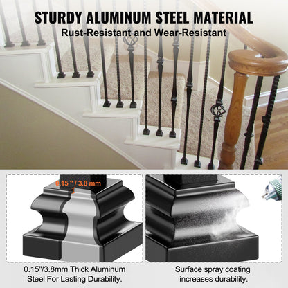 Aluminiumlegering Baluster Sko Trapp Platt Sko med skruvhål för 1/2 Inch Square Scroll Korg Twist Knoge Trappa Balustrar Metall Spindel Räcke, Satin Black (50 st)