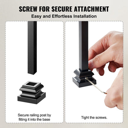 Aluminiumlegering Baluster Sko Trapp Platt Sko med skruvhål för 1/2 Inch Square Scroll Korg Twist Knoge Trappa Balustrar Metall Spindel Räcke, Satin Black (50 st)