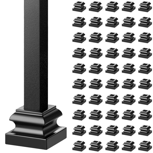Aluminiumlegering Baluster Sko Trapp Platt Sko med skruvhål för 1/2 Inch Square Scroll Korg Twist Knoge Trappa Balustrar Metall Spindel Räcke, Satin Black (50 st)