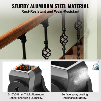 Aluminiumlegering Baluster Skor Fyrkantiga Balusters Baluster Smidesspindlar för trappor Sned Shoes med skruvhål för användning med 1/2 tums trappan Balusters, Spray Coated Black (50 st)