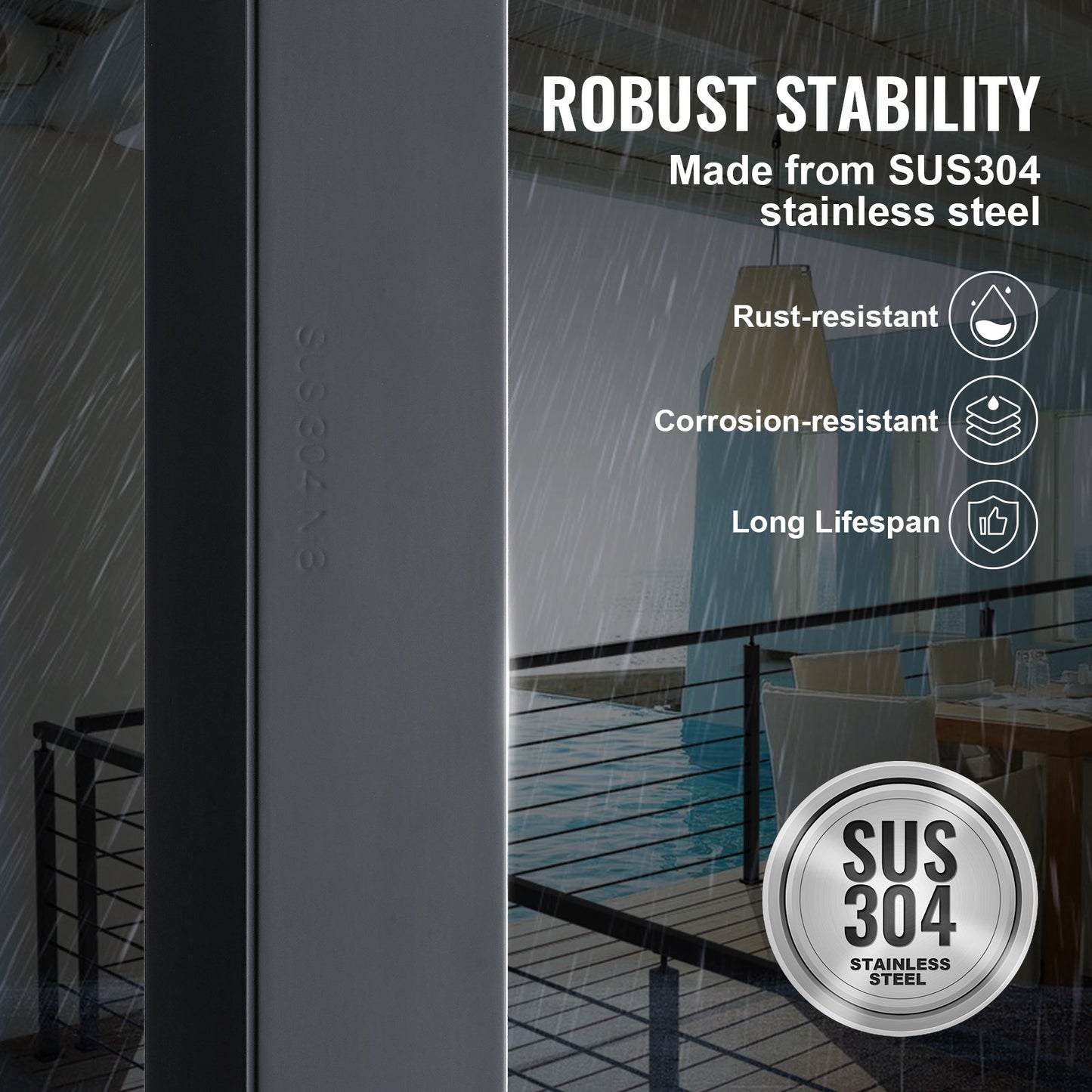 Cable Rail Post, 42 x 1.97 x 1.97", Level Deck Stair Post, Cable Handrail Post Stainless Steel Brushed Finish Deck Railing DIY Picket Without Holes Stair Railing Kit with Mounting Bracket Black