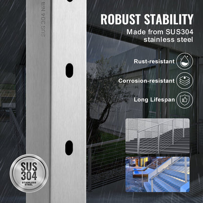 Cable Railing Post 36x1x2in Horizontal Hole Deck Railing Post Silver 1Pack