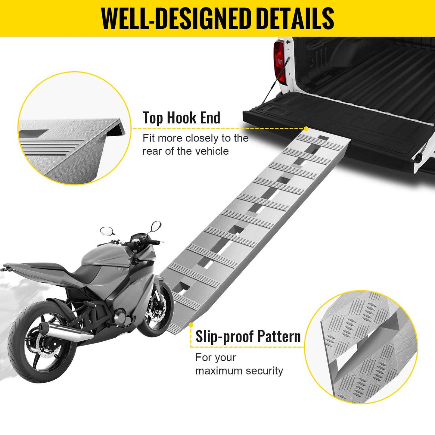 60\'\' X 12\'\' Aluminum Trailer Ramps 6000LBS Total Beavertail Hook End 1 Pair 2 Ramps