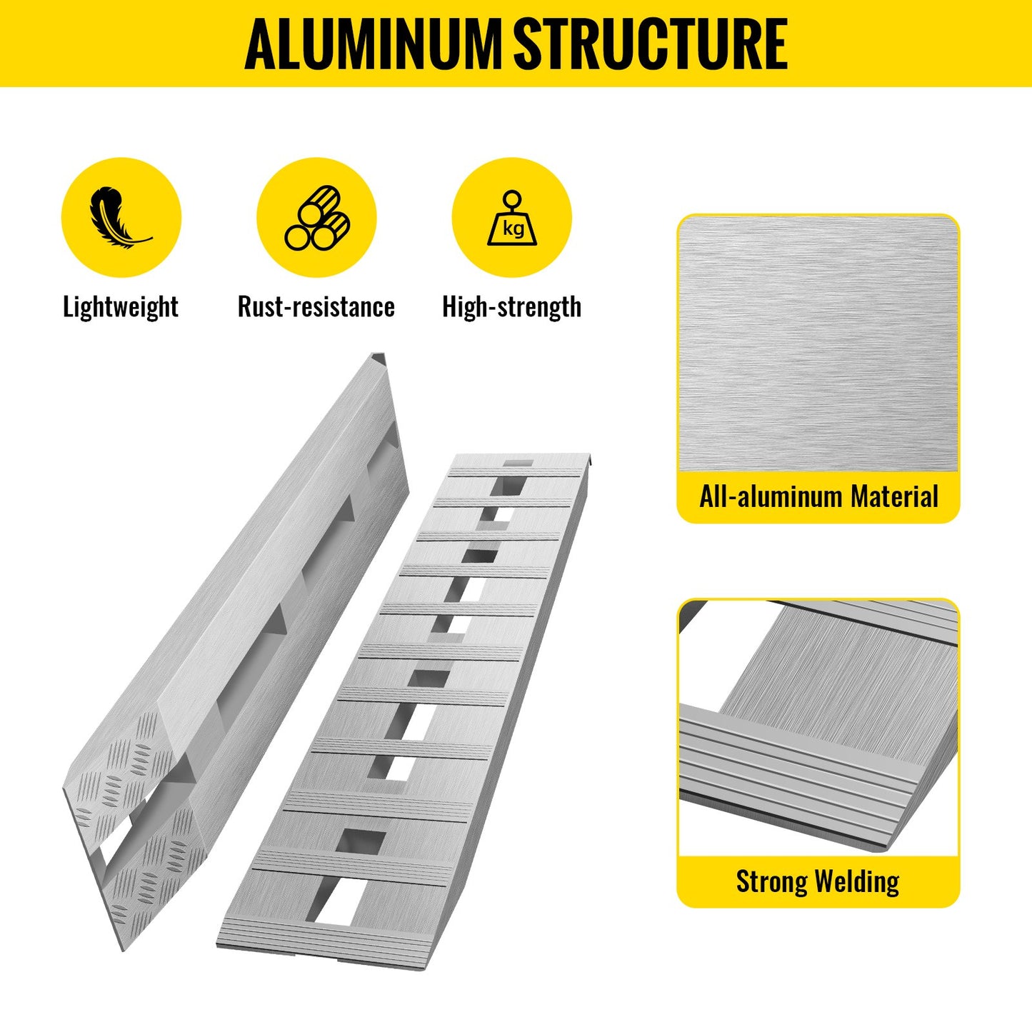 60\'\' X 12\'\' Aluminum Trailer Ramps 6000LBS Total Beavertail Hook End 1 Pair 2 Ramps