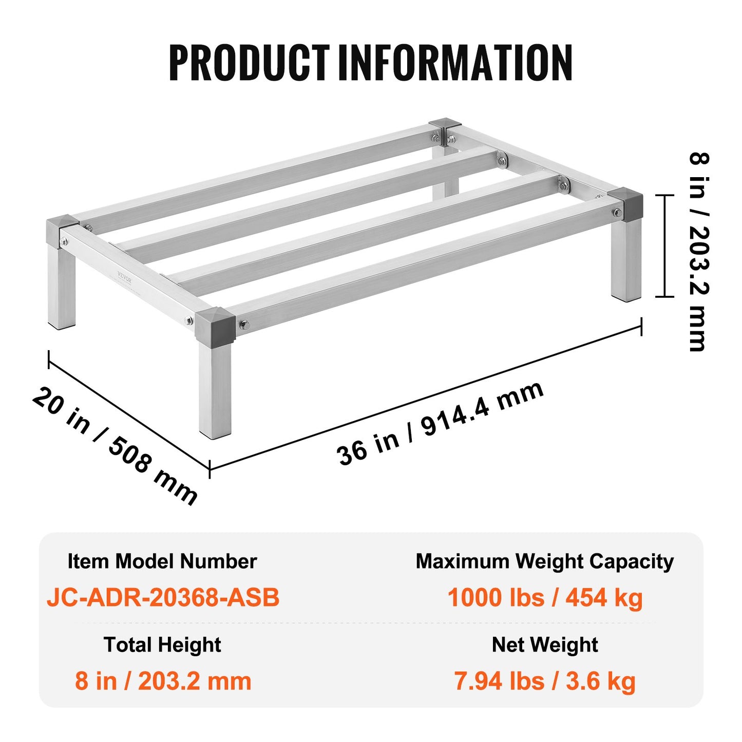 Aluminum Support Stand Stationary Support Stand 36" x 20" x 8" Storage Stand