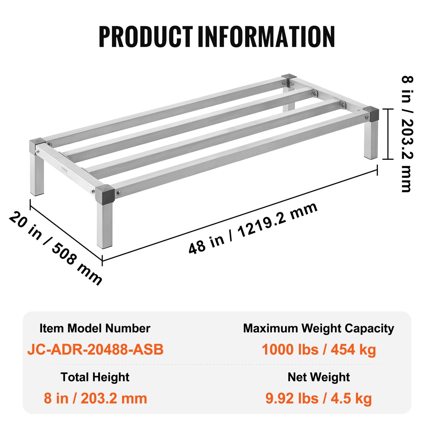 Aluminum Support Stand Stationary Support Stand 48" x 20" x 8" Storage Stand