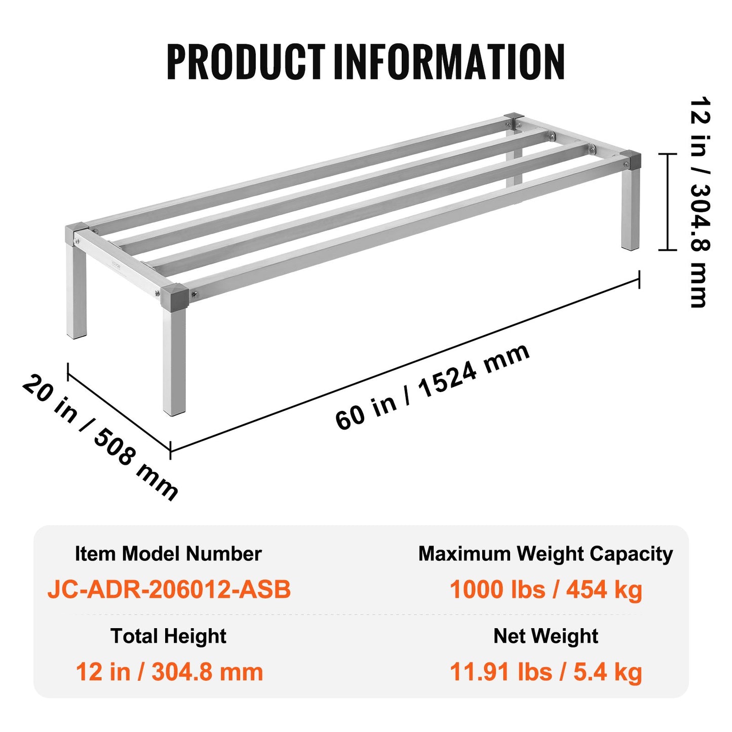 Aluminum Support Stand Stationary Support Stand 60" x 20" x 12" Storage Stand