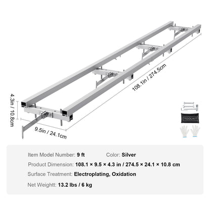 Rail Mill Guide System 9 ft motorsågsfräsning Rail Guide 4 tvärbalkssatser